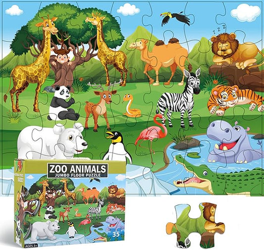 Jumbo Floor Puzzle for Kids, Large Jigsaw Puzzles 35 Piece for Kids Ages 3-5,Preschool Learning & Education Toys, Gifts for 4-8 Year Old Boys and Girls (Grassland Animal)