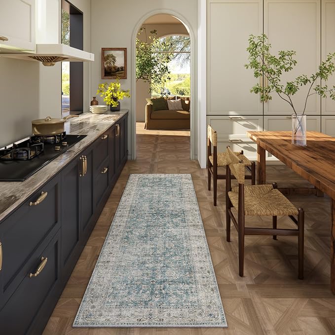 Washable Kitchen Rug Runners for Hallways: 2'x6' Bedroom Rug with Non Slip Backing Low-Pile Soft Indoor Floor Carpet Runner for Indoor Entryway Hallways Kitchen Laundry Room Farmhouse