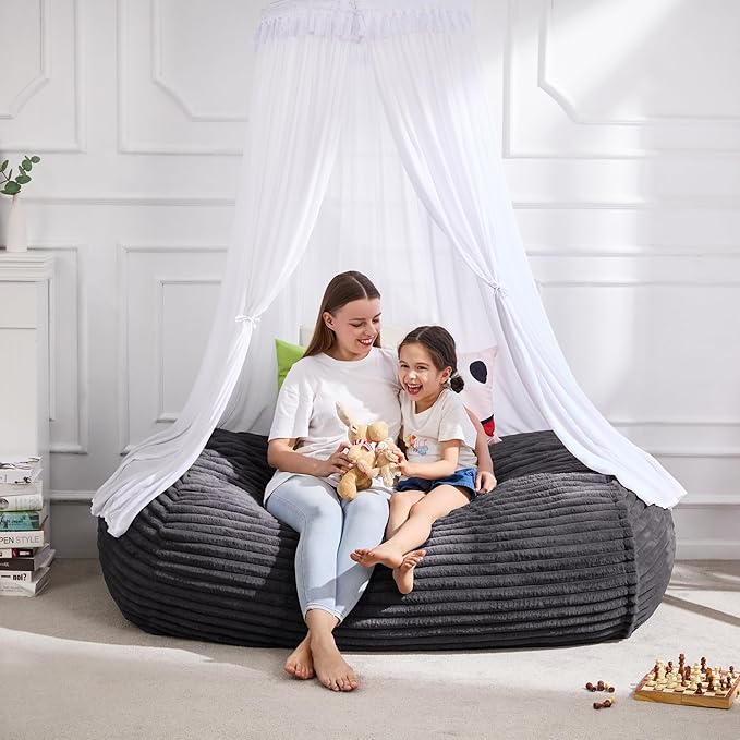 Hobestluk 4FT Bean Bag Chairs Adult Bean Bag with Portable Handle Comfy Large Bean Bag Chair with Removable Cover for Living Room Bedroom or Reading Nook (Stripe Dark Grey, 4FT)