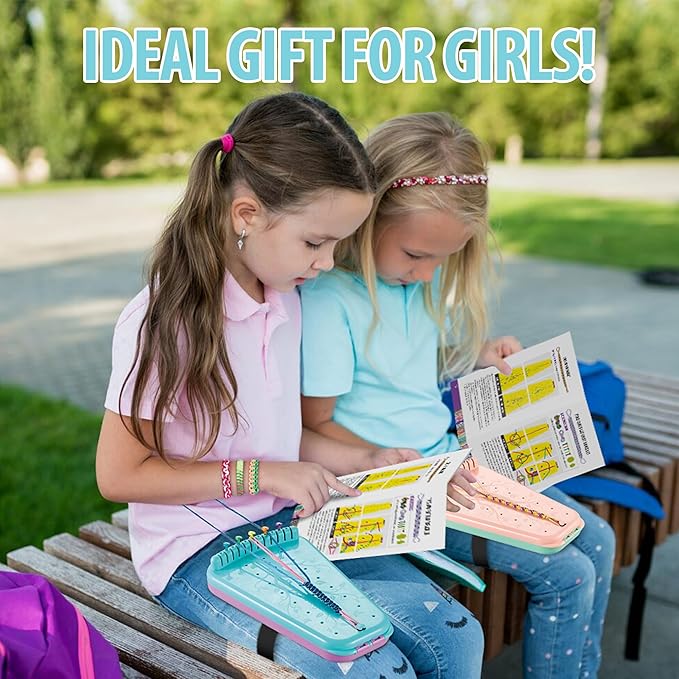 Chilpals Friendship Bracelet Making Kit for Girls,Arts and Crafts for Kids Ages 8-12,Birthday Gifts Ideas for Girl 7 8 9 10 11 Year Old - 2 in 1 Bracelets String Maker Toys Set (Blue)