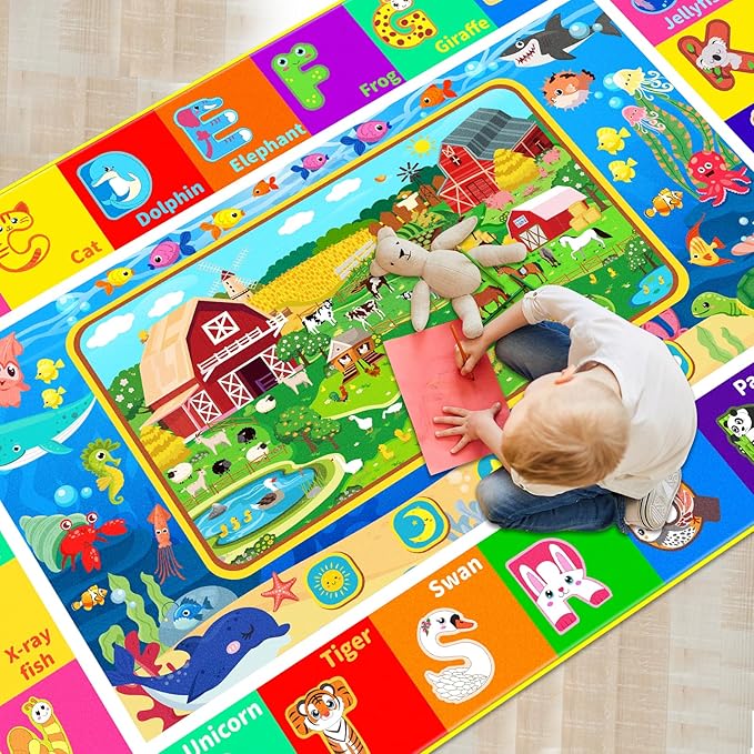 Kids Rug for Playroom, Kids Baby Playmat with Farm Sea Animal, Alphabet ABC Educational Rug, Floor Play Mat Carpet for Bedroom Preschool Classroom (59 X 39.4 INCH, Farm)