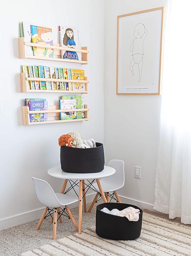 OrganiHaus Set of 3 Black Baskets for Shelves, Woven Baskets for Organizing, Cute Black Storage Basket for Toys & Cloths, Cotton Rope Basket for Decor, Shoe Baskets, Storage Baskets for Shelves