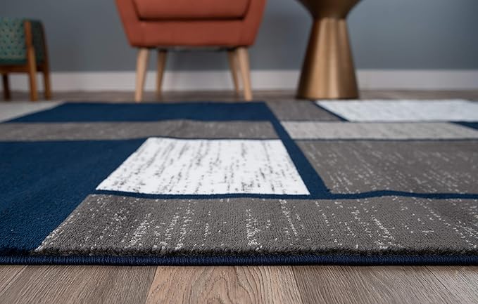 Rugshop Contemporary Modern Boxes Area Rug 7' 10" x 10' 2" Navy