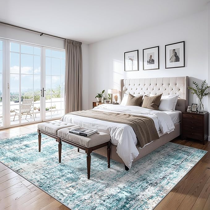 Area Rugs 10x14 Living Room - Washable Rug Modern Abstract Soft Large Neutral Non-Slip Carpet Indoor Floor Thin Carpets for Bedroom Dining Room Farmhouse Nursery Home Office Green