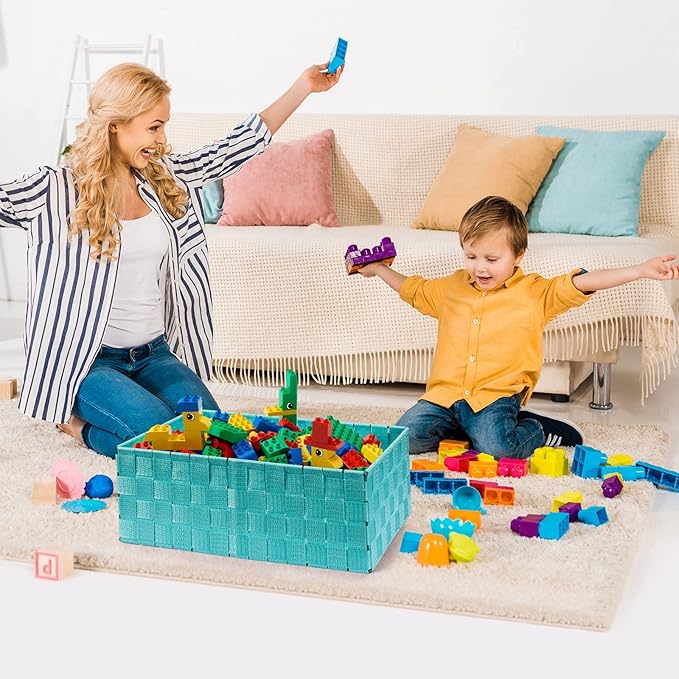 Woven Storage Baskets, Storage Bins, Cube Basket Container Baskets Storage Boxes Organizers for Clothes /Shelves/ Closet, Set of 6 (Aqua)