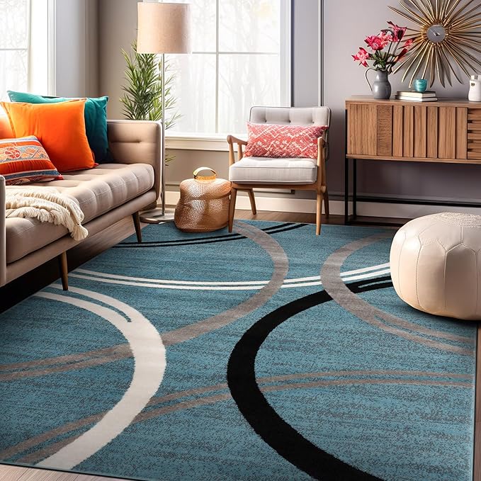 Rugshop Modern Wavy Circles Design Area Rug 12' x 15' Blue