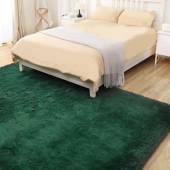 Fluffy Area Rug, 3x5 Green Rugs for Bedroom, Soft Plush Area Rugs for Living Room, Non-Slip Indoor Carpet for Nursery, Study Room, Playroom, Home Decor