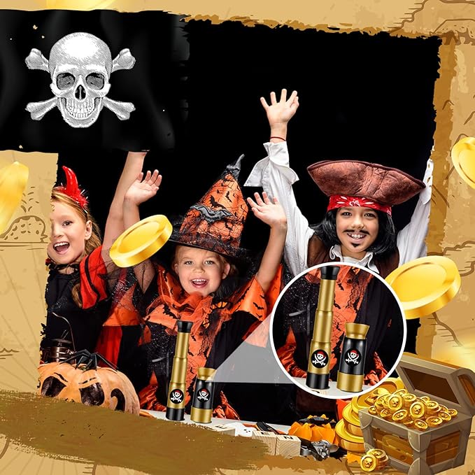 Deekin 12 Pcs Pirate Telescope for Kids Pirate Party Favors Accessories Telescope Toys Spyglass Mini Treasure Hunt for Boat Halloween Birthday Party Supplies
