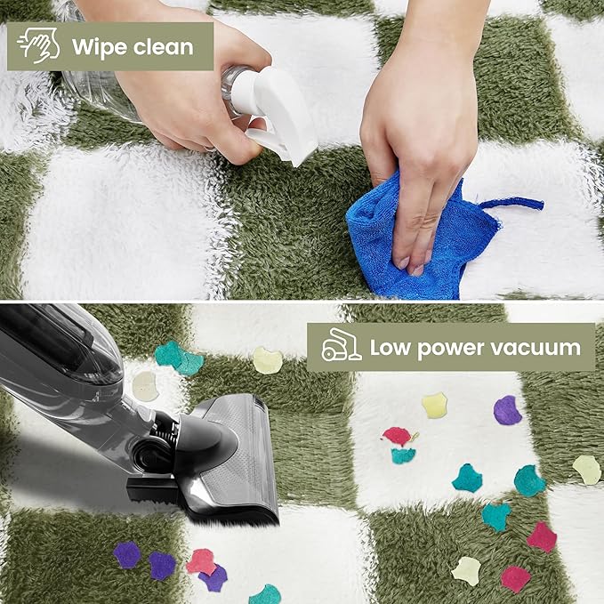 Super Soft Rug for Bedroom, 6x9 Ft Green and White Area Rug Classic Checkered Shaggy Anti-Skid High Pile Soft Fluffy Rug Fuzzy Carpet for Living Room Bedroom Kids Room Nursery, Dorm Home Decor