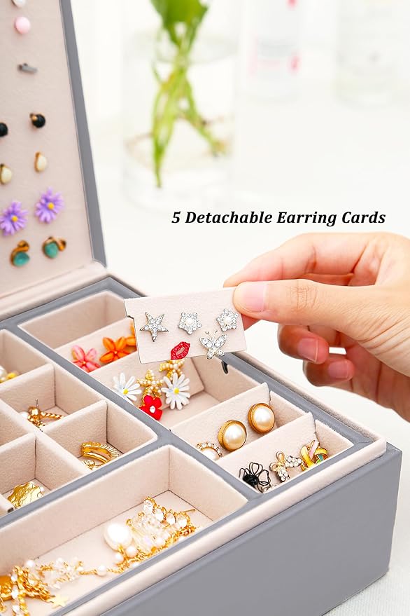 Womens Earring Jewelry Box for Girls Jewelry Earring Organizer Box Earring Holder Organizer for Girls Jewelry Organizer Earring Boxes for Women Girls Stud Earring Organizer Jewelry Box Grey