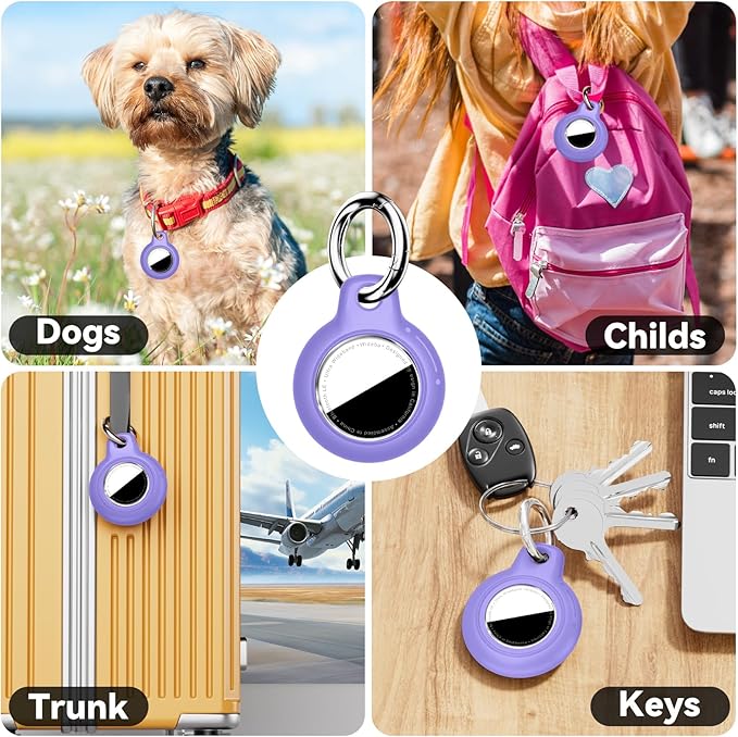 Upgrade Waterproof 2 Pack Airtags Holder with Apple Airtags Keychain, Hard PC Air Tag Case, Anti-Scratch & Shock Air tag Holder, Men's Women's Keyrings & Keychains-Purple+Rose Red