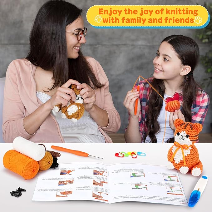 Crochet Kit for Beginners, 2PCS Cat Crochet Animal Kit with Step-by-Step Video Tutorials, Beginner Crochet Kit for Adults, Crochet Starter Kit for Kids, Learn to Crochet, Stuffed Animal Knitting Kit
