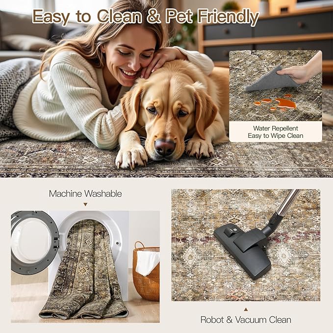 Lofus 5x7 Area Rug for Living Room,Brow Washable Area Rugs with Non-Slip Backing,Soft Neutral Carpets for Bedroom Dining Room Home Office Indoor Nursery