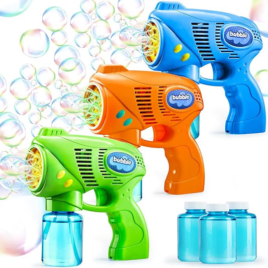 JOYIN 3 Bubble Guns Kit with 3 Solutions for Kids, Bubble Blaster for Summer Toy, Party Favors, Birthday, Outdoor & Indoor Activity, Birthday Gift