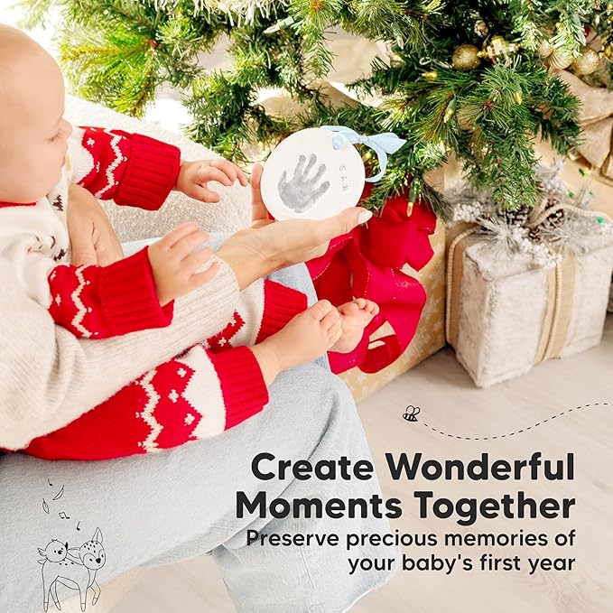 Baby Hand and Footprint Kit Girls, Boys - Personalized Baby Footprint Ornament Kit, Newborn Keepsake Gifts for New Mom, Easy to Use Handprint Makers, Cute Shower Gifts (Silver Paint)