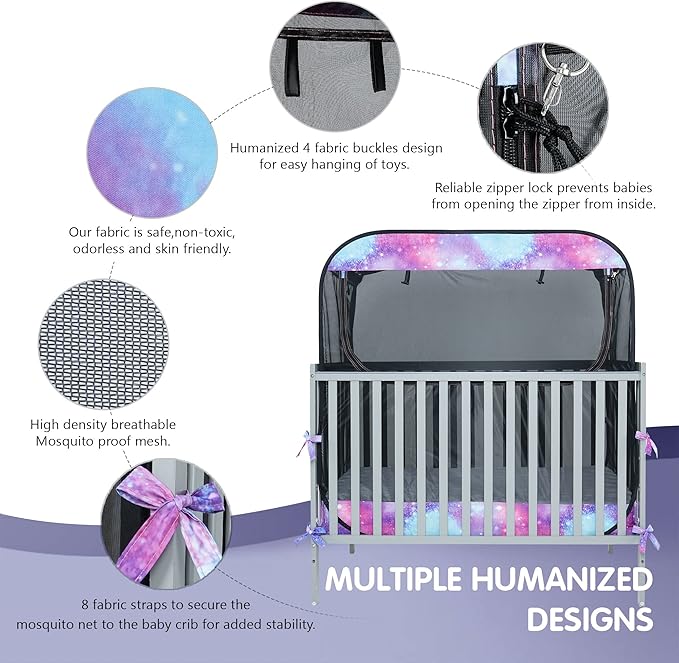 Porayhut Portable Baby Crib Net Safety Mesh Tent,Pop up Infant Mosquito Net, See Through Canopy Netting Cover for Baby&Toddler to Keep Baby from Climbing Out.