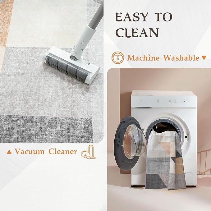 HOMFINE Washable Modern Area Rug - Geometric Style 6x9 Rugs for Living Room, Bedroom, Machine Washable Rug Soft Non Slip Non Shedding Area Rug - Grey Brown, 6'x9'