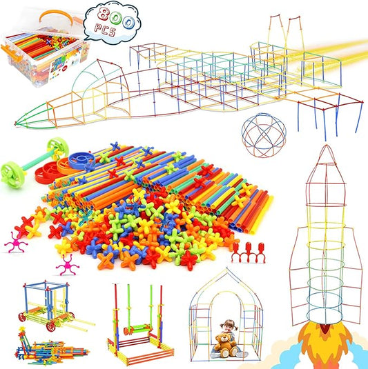 Ggiibro Straw Constructor Toys STEM Building Toys 800Pcs Toys for 3+ Year Interlocking Plastic Toys Engineering Toys Thin Tube Blocks Toy Educational Toy Kit for Indoor Kids Toys with a Storage Box
