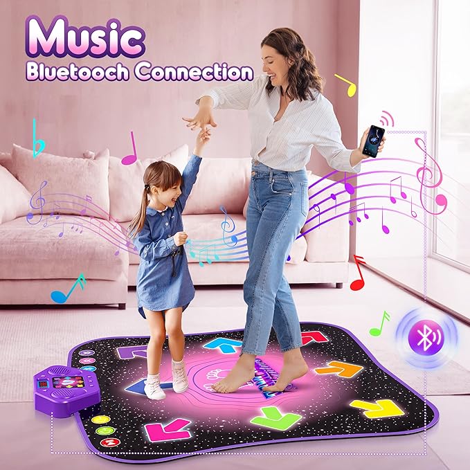 Flooyes Dance Mat Toys for 3-12 Year Old Kids, Electronic Dance Pad with Light-up 8-Button Wireless Bluetooth, Music Dance with 5 Game Modes, Birthday Toys Gifts for 3 4 5 6 7 8 9 10+ Year Old Girls