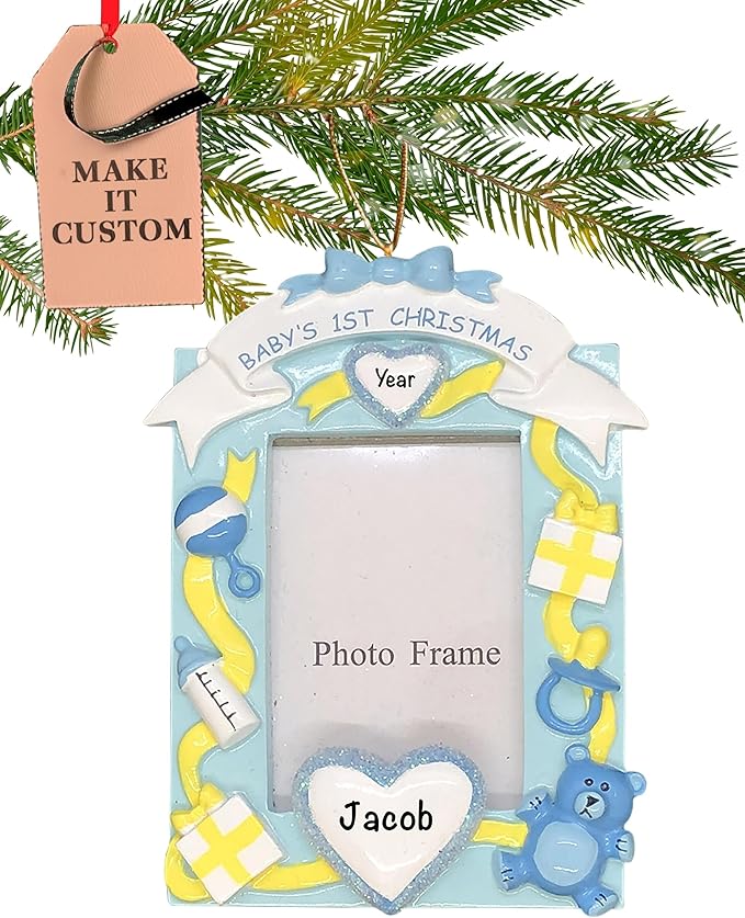 Baby Personalized Christmas Ornaments 2023 - Fast & Free 24h Customization – Pink Baby's First Picture Frame Christmas Decorations with Name - Comes Gift-Wrapped