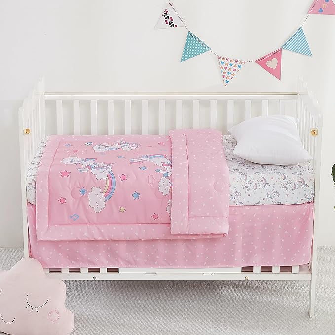 Viviland 3 Pieces Baby Bedding Set for Boy Girls, Baby Bedding Set for Newborn, Infant & Toddler - Unicorn