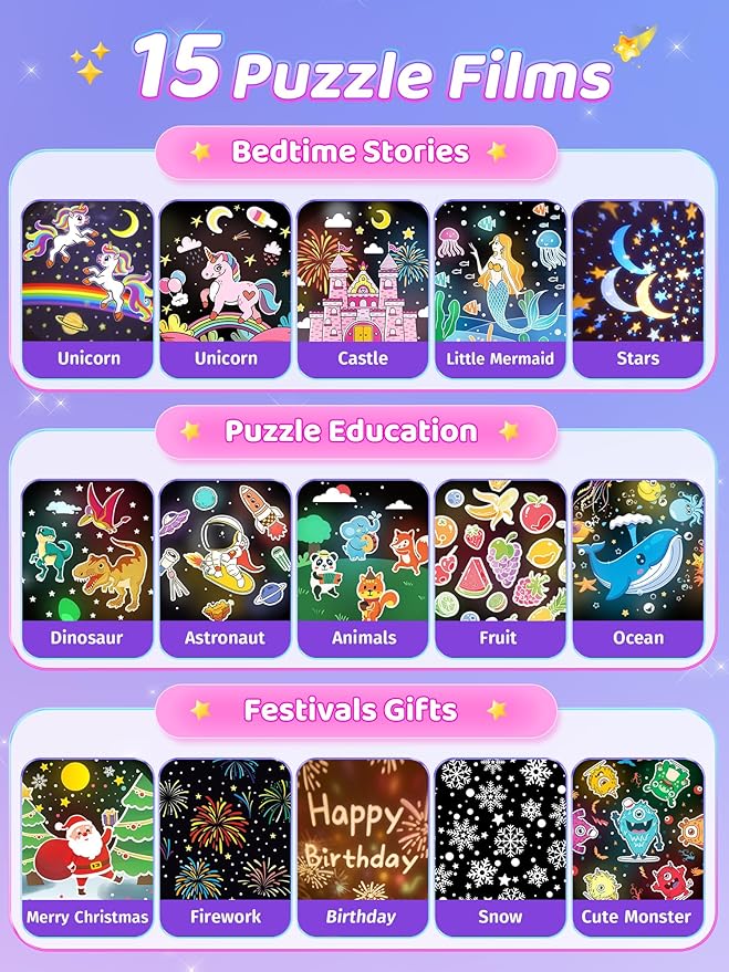 Carousel Night Light for Kids, 10 Music+15 Films+315 Colors Star Projector for Kids Night Light Projector,360°+Remote+1200mah Star Lights for Ceiling, Unicorn Toys for Girls Room Decor Princess Gifts