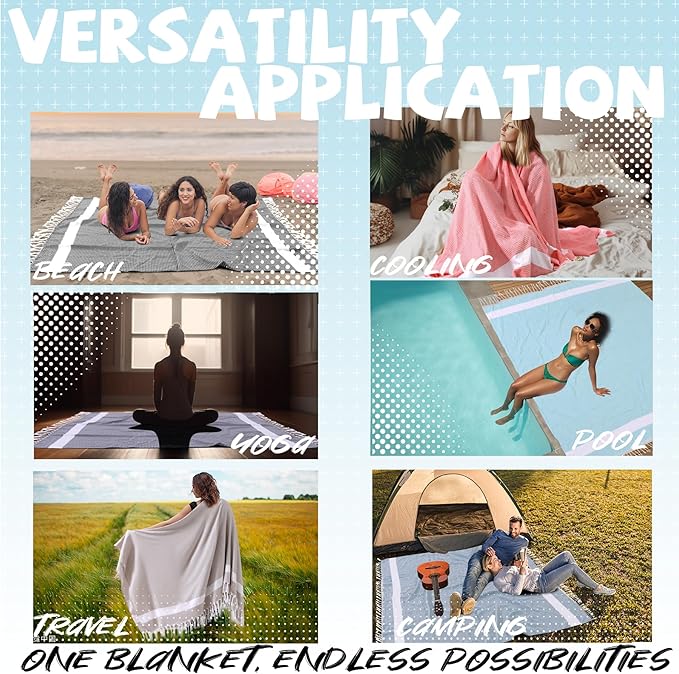 Jumbo Turkish Beach Towel Blanket Picnic Ourtdoor Mat Oversized Sandproof Fast Dry Thin Extra Large XL Big Huge Compact Soft Cotton Cute Summer Vacation Gifts Travel Essential Cruise Ship Accessories