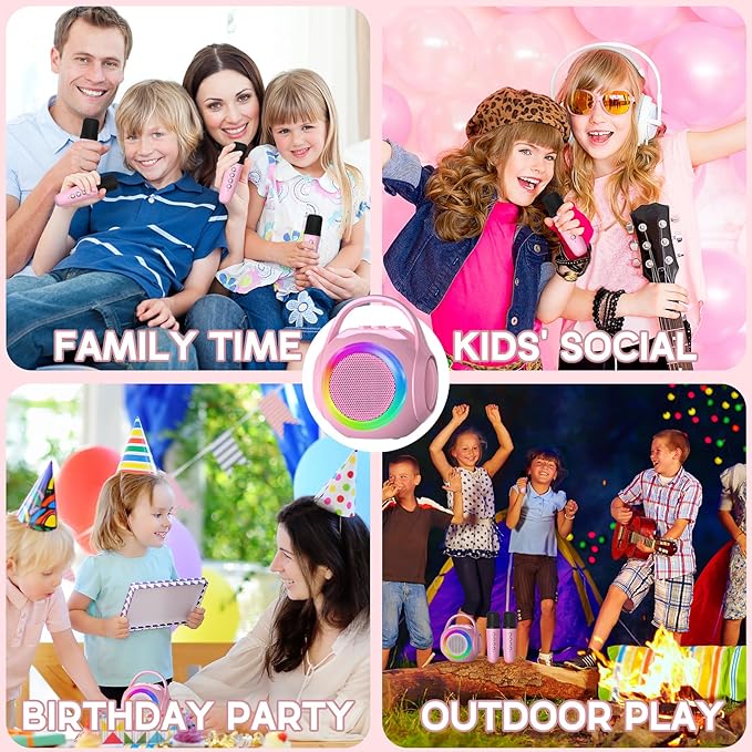 Hockvill Mini Karaoke Machine for Kids with 2 Microphones, Bluetooth Toddler Karaoke Toy with LED Lights, Rechargeable Portable Speaker for Girls & Boys Ages 3-10, Children’s Day & Birthday Gift Ideas