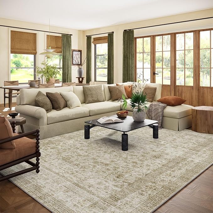 Machine Washable Rugs for Living Room: 9x12 Area Rugs for Bedroom Boho Vintage Rugs Stain Resistant Non Slip Low Pile Soft Lightweight Carpet for Kitchen Dining Room Farmhouse Nursery Kids Room