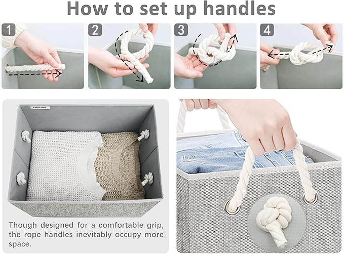 StorageWorks Storage Baskets for Shelves, Foldable Fabric Closet Storage Bins with Handles, Fabric Storage Bins Clothes Organizer, Gray, 3-Pack, Extra Large