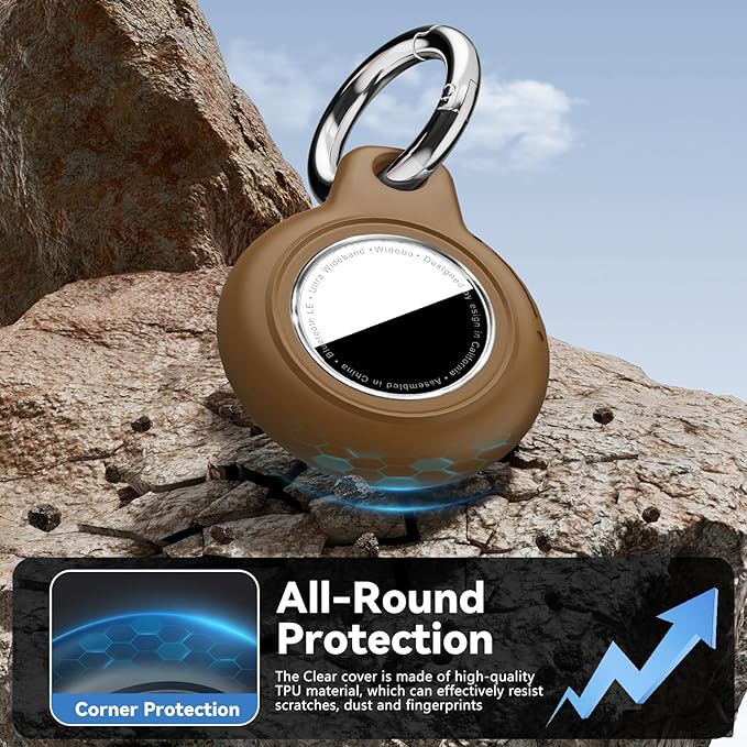 Upgrade Waterproof 4 Pack Airtags Holder with Apple Airtags Keychain, Hard PC Air Tag Case, Anti-Scratch & Shock Air tag Holder, Men's Women's Keyrings & Keychains -Black+Light Brown+Brown+Army Green