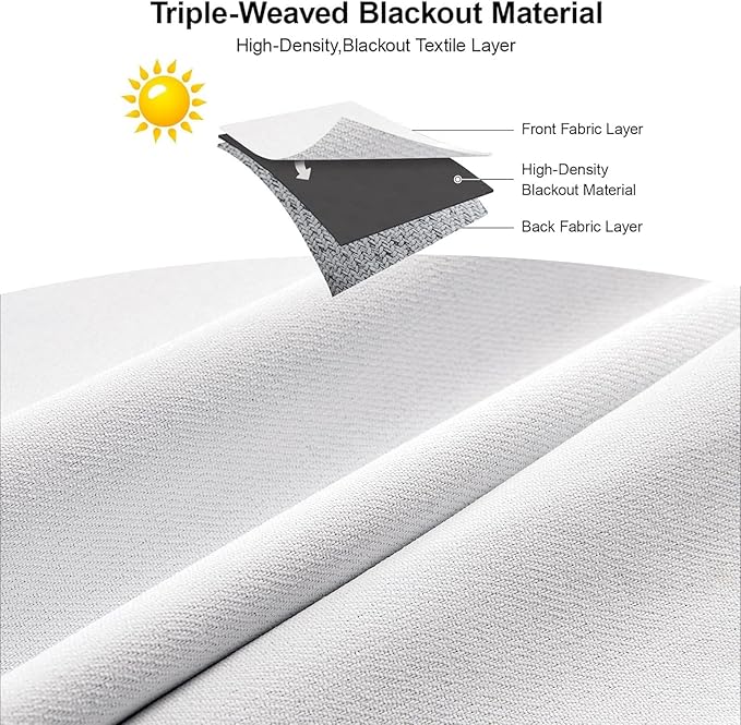 Joydeco Faux Linen Blackout Curtains for Bedroom,White Blackout Curtains 90 inches Long,100% Blackout Solid Thermal Insulated Window Drapes Luxury Decor for Living Room（W52xL90 Inch,White）