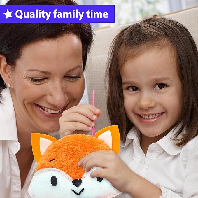 KRAFUN Fox Animal Sewing Kit for Kids Beginner My First Art & Craft, Includes Fox Doll Stuffed Animal, Instructions & Plush Felt Materials for Learn to Sew, Embroidery, Age 7 8 9 10 11 12