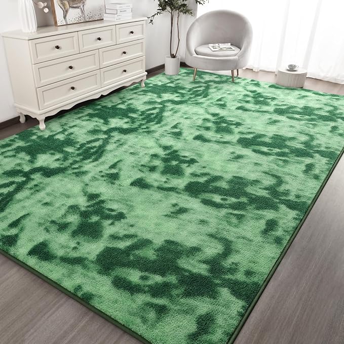 Kimicole 5x8 Washable Area Rugs for Bedroom Living Room, Low Pile Ulta-Thin Solid Color Rug, Non-Slip Soft Fluffy Carpet for Nursery Kids Room Dorm Room Home Decor (Green)