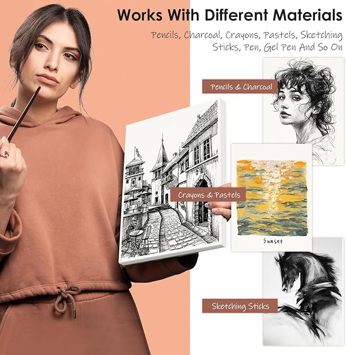 180 Sheets Sketch Paper, 9" x 12" Acid Free Artist Art Easel Drawing Painting Writing Sketching Book Paper Bulk, Study Essentials College Office School Supplies for Kids Students Adults Beginners