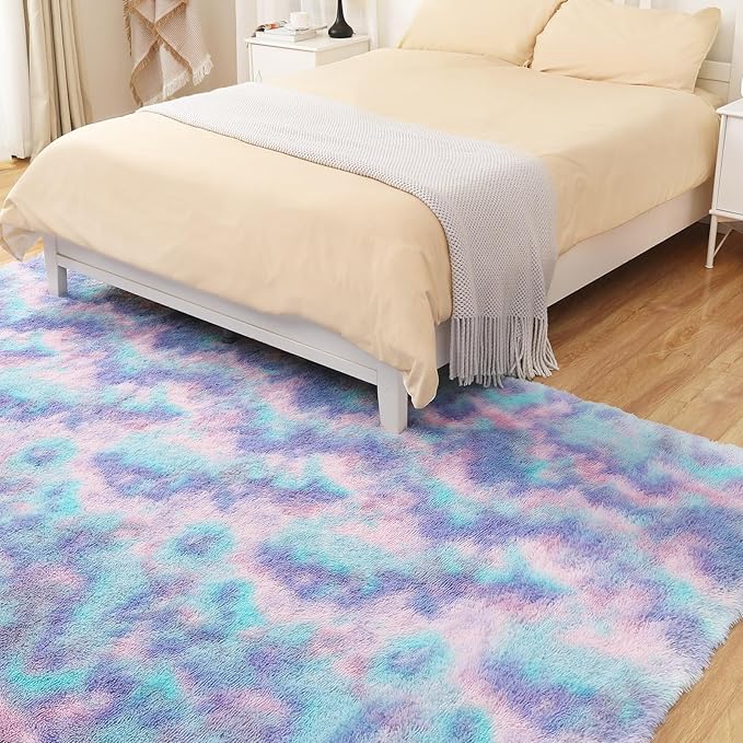 Rainbow Rug for Girls Room, 3x5 Fluffy Area Rugs for Bedroom, Colorful Kids Rug Cute Anti-Skid Indoor Carpet for Nursery, Living Room, Playroom, Home Decor
