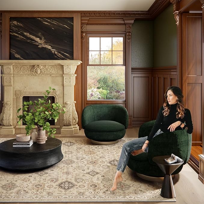 Machine Washable Rug for Living Room: 8x10 Area Rugs Boho Vintage Rug Stain Resistant Non Slip Low Pile Soft Lightweight Carpets for Bedroom Kitchen Dining Room Nursery Kids Room Farmhouse