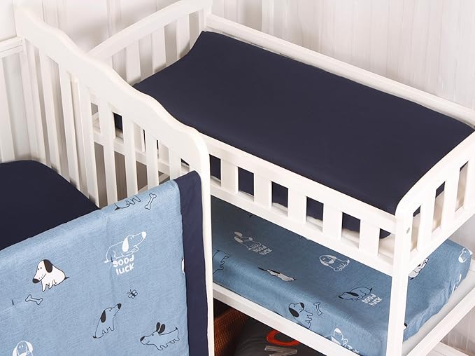 CaSaJa 4-Piece Crib Bedding Set for Boys and Girls, Nursery Baby Bedding Set Including Quilted Comforter with Fitted Crib Sheet and Changing Pad Covers, Reversible Quilt Design, Good Luck Puppy