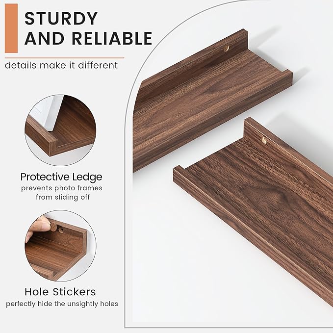 Floating Picture Ledge Shelves for Wall Set of 8, 16 Inch Wall Shelves with Lip Long Large Nursery Book Shelf for Toys Storage Kids Bookshelf Wall Mounted Living Room Bedroom Decor Frames