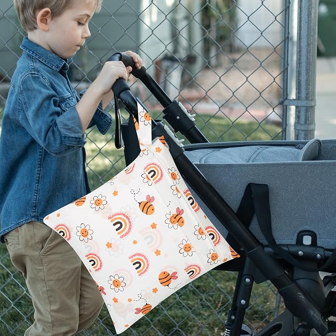 2pcs Cloth Diaper Wet Dry Bags, Waterproof Reusable Wet Bag with 2 Zipper Pockets & Handle, Washable Laundry Bags for Baby Adult Clothes Travel Beach Pool Daycare Yoga Gym Exercise Swimsuits,