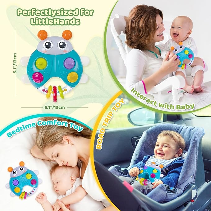 Ladybug Baby Light Up Toys with Rattle Led Light Music, Interactive Educational Fine Motor Development Toy for 3-6-12-18-24 Months Baby Toddler