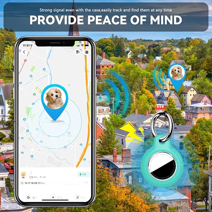 Upgrade Waterproof 2 Pack Airtags Holder with Apple Airtags Keychain, Hard PC Air Tag Case, Anti-Scratch & Shock Air tag Holder, Men's Women's Keyrings & Keychains-White+Mint Green