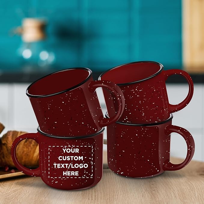 DISCOUNT PROMOS Custom Ceramic Campfire Coffee Mugs 13 oz. Set of 50, Personalized Bulk Pack - Perfect for Tea, Espresso, Cappuccino, Hot Cocoa - Maroon