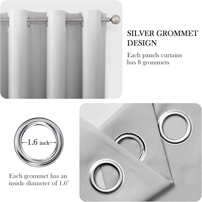 HOMEIDEAS Grey Gray Ombre Blackout Curtains 52 X 63 Inch Length Gradient Room Darkening Thermal Insulated Energy Saving Grommet 2 Panels Window Drapes for Living Room, Bedroom