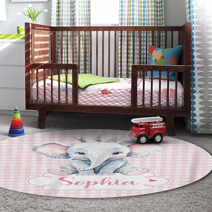 Personalized Nursery Crib Bedding Set: Custom Name Pink Checkered 5 Piece Baby Crib Sets with Cute Elephant Pattern - Toddler Double Layer Blanket Set, Comfortable Crib Bed Sheets for Baby Grils