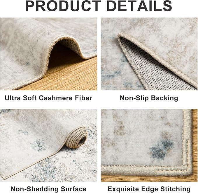 Area Rugs 10x14 Living Room - Washable Rug Modern Abstract Soft Large Neutral Non-Slip Carpet Indoor Floor Thin Carpets for Bedroom Dining Room Farmhouse Nursery Home Office Multi