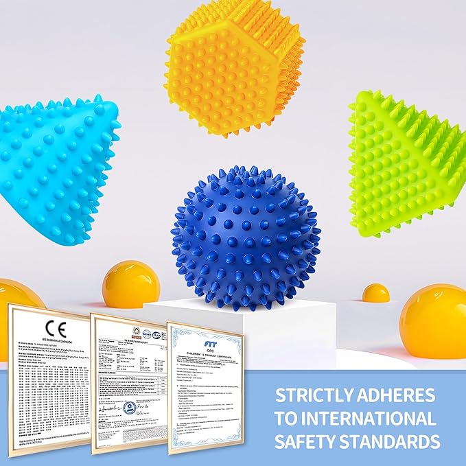 Soft Spiky Sensory Balls - Textured Geometric Shapes for Babies' Sensory Development, Massage Sensory Balls for Toddlers 1-3 Multicolor Bath Gifts Montessori Toys Baby Balls 6 to 12 Months