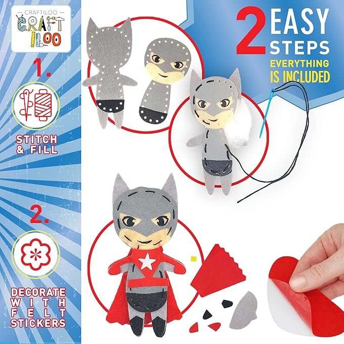 Superhero Sewing Kits for Little Kids 5 Easy Projects for Children Beginners Sewing kit Kid Crafts Make Your Own Felt Pillow Plush Craft Kit My First Sewing Kit Learn to Sew Kit