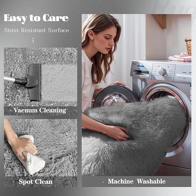 4x6 Area Rug for Living Room: Fluffy Shag Soft Washable Rugs Fuzzy Plush Indoor Carpet for Bedroom Nursery Playroom Dorm Kids Girls Boys Room (Dark Grey, 4'x6')