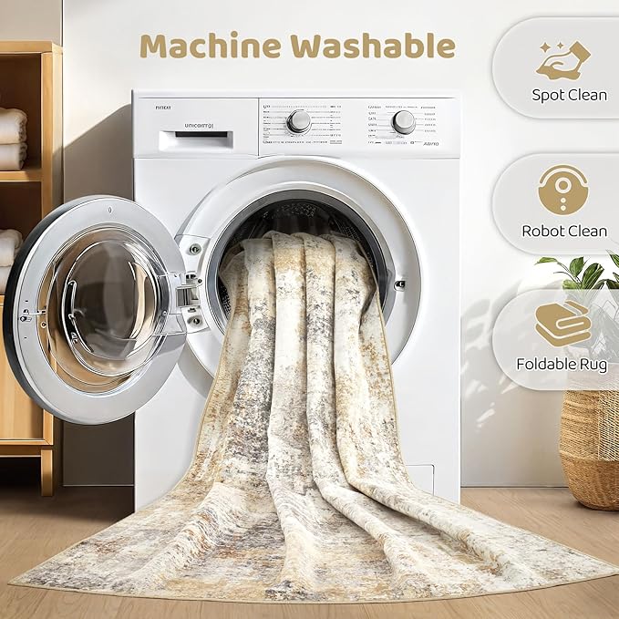 Area Rugs 9x12 Living Room: Washable Large Abstract Modern Soft Rugs Stain Resistant Indoor Floor Non Slip Accent Carpet for Bedroom Nursery Playroom Office Dining Room Dorm Home Decor- Gray Gold